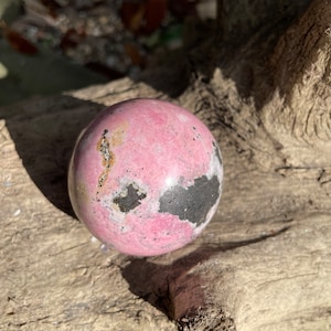 Rhodochrosite Sphere with Wooden Stand Specimen 319g 36mm 2.1&quot; From Peru Mineral Crystal