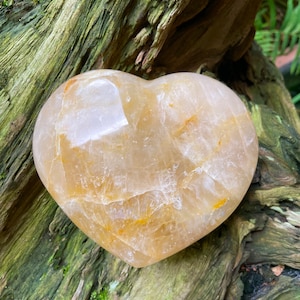 Yellow Golden Healer/Hematoid Quartz Polished Heart Specimen 1214g 2lbs 105oz Mineral Crystal
