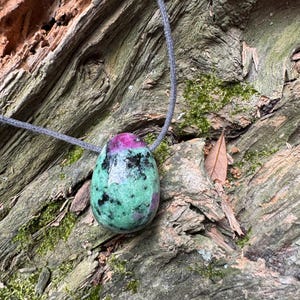 Hand polished and Drilled  Ruby in Zoisite Pendant 23g, Necklace Specimen Mineral Crystal