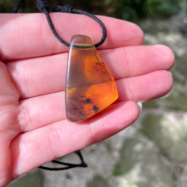 Polished and Hand Drilled Mexican Blue Amber Pendant from Ciapas Mexico 1.45"