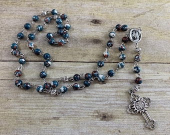 Blue and burgundy mountain jade catholic rosary, stone rosary, beaded rosary, men’s rosary, baptism gift, first communion gift, confirmation