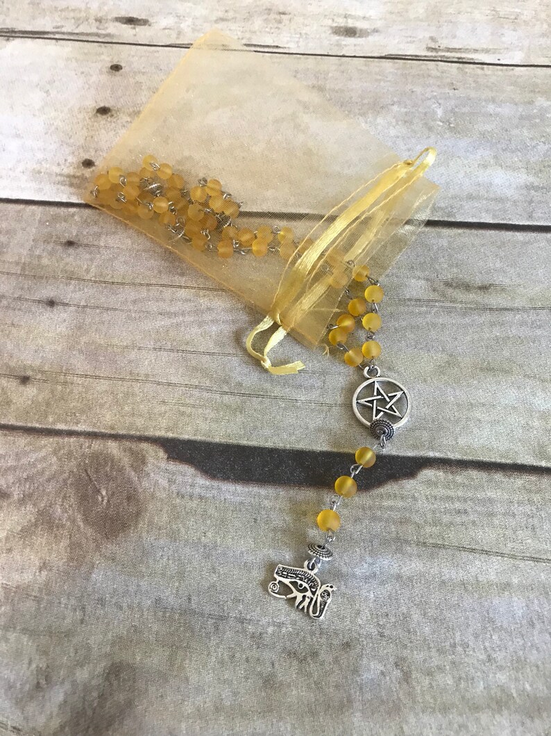 Yellow Sea Glass Eye of Ra Prayer Beads Eye of Horus Pagan Etsy