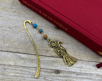 Gold and primary Santa Muerte bookmark, Santisima Muerte bookmark, Nuestra Senora de la Santa Muerte, holy death, sacred death