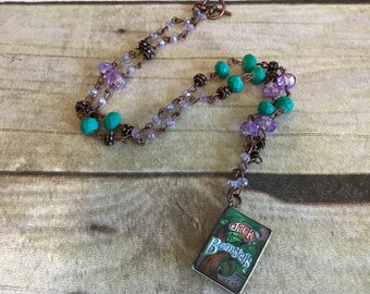 Jack and the beanstalk necklace, fairytale jewelry, literary necklace, librarian gift, book worm jewelry, graduation presenf, book necklace