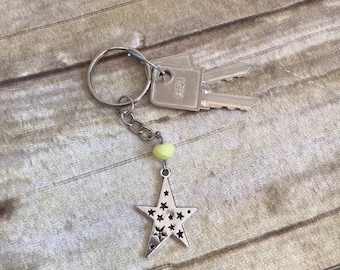 Large yellow and silver star keychain, celestial keychain, space keychain, star gift, first time driver gift
