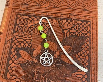 Neon green mountain jade pentacle bookmark, pagan bookmark, wiccan bookmark, occult bookmark, witch bookmark, witchcraft bookmark