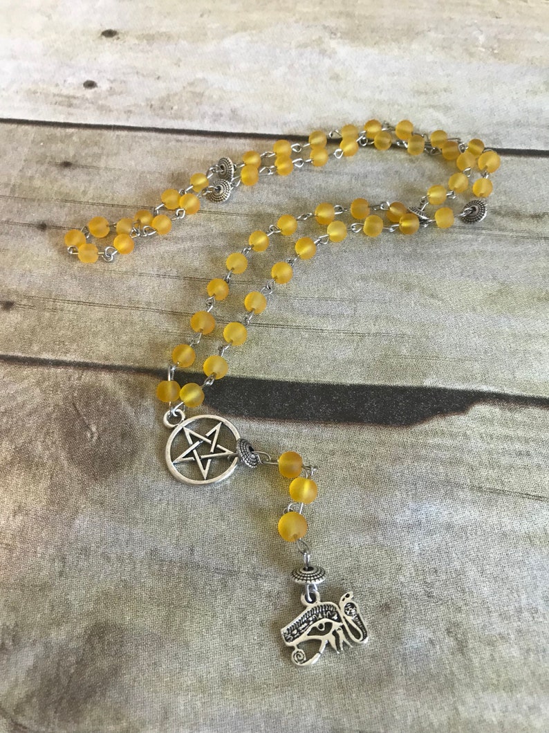 Yellow Sea glass eye of ra prayer beads eye of horus pagan Etsy