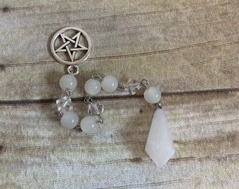 White quartz pendulum, milky quartz pendulum, pentacle pendulum, occult pendulum, pagan pendulum, wiccan pendulum
