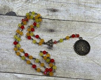 Red orange and yellow tree of life prayer beads, pagan prayer beads, wiccan prayer beads, witch prayer beads, occult prayer beads