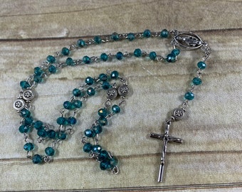 Bright blue sparkle rosary, catholic rosary, Easter rosary, flower rosary, modern rosary, bling rosary, baptism gift, first communion gift