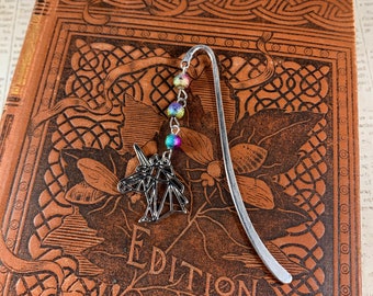 Rainbow acrylic unicorn bookmark, geometric unicorn bookmark, fantasy bookmark, beaded bookmark, horse bookmark, magical bookmark