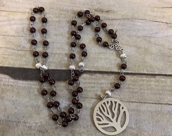 Deep red faux pearl pagan tree of life rosary, pagan prayer beads, wiccan prayer beads, tree of life jewelry, pagan necklace, wiccan rosary