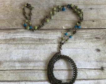 Lava rock peacock necklace, peacock jewelry, oil diffuser jewelry, blue and green peacock necklace, bird jewelry, bird necklace