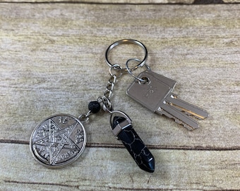 Black synthetic marble Tetragrammaton keychain, crystal keychain, occult keychain, pagan keychain, wiccan keychain, essential oil keychain