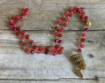 Red scale crackle nefertiti rosary, egyptain goddess, pagan rosary, pagan prayer beads, wiccan jewelry, nefertiti necklace, pagan jewelry