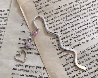 Pink crackle heart bookmark, love bookmark, valentines bookmark, romance bookmark, wedding gift, anniversary gift