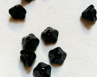 10 #petites #perles #fleur #corolle en #résine #noire #brillante#bijouterie