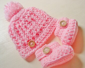 crochet baby booties sparkling booties newborn pink pompom booties White pompom booties