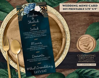 Menu Card Baby Shower Indian Bridal Shower Custom Printable Menu Birthday Party Printable Spanish Moroccan Wedding Arabian Dinner