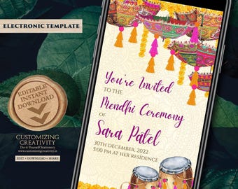 Henna Party Invitation: Digital Mehndi Invites (Electronic Template)