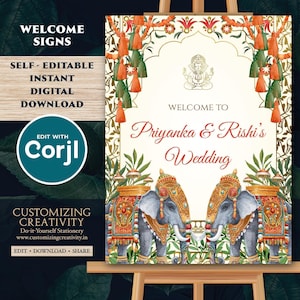 Welkomstbordje hindoe-bruiloft: Indiaas decor (digitale sjabloon)