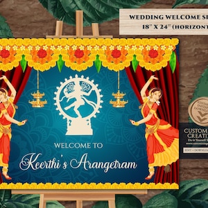 Indian Bharatnatyam welcome signs & Arangetram welcome signs, Welcome Arangetram signs as Bharatnatyam signs, Classical Dance recital sign