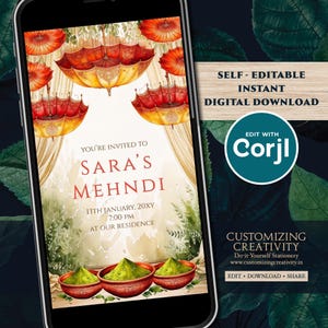 Mehndi invitation Digital Mehndi invite, Mehendi invitations Digital Dholki invite as Mendhi invites as Dholki invitations Mehndi cards