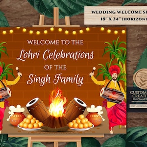 First Lohri Welcome Sign Lohri decoration, Lohri Party sign as Lohri poster, Welcome to Lohri sign & Happy Lohri decor, Happy Lohri banner