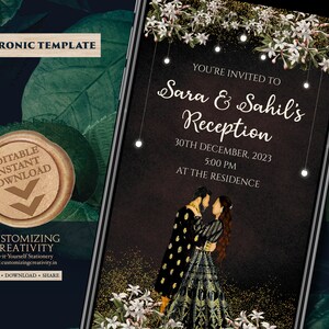 Carte de réception numérique et invitation à la réception indienne, invitations à la réception en tant que carte de mariage indienne, invitations indiennes en tant qu’invitations au mariage indien