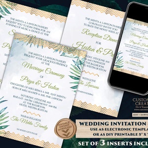 Tropical Wedding as Beach Wedding invitations, Spring Wedding cards, Summer Invite Destination Wedding & Indian Wedding invites Hindu cards