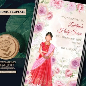 Half Saree Ceremony Invitation: Floral Indian Sari Invite (Digital)