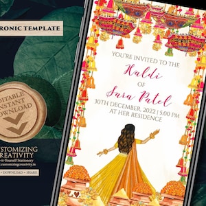 Digital Haldi Invitation: Ethnic Fusion Floral Design (Electronic Template)