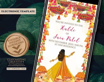 Digital Haldi Invitation: Ethnic Fusion Floral Design (Electronic Template)