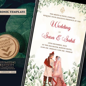 Convites de casamento hindus digitais e cartões de casamento indianos, convite de casamento indiano digital como convite de casamento indiano, cartão de casamento hindu digital