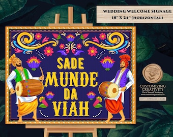 Sade Munde da Viah Sign: Punjabi Wedding Welcome Decor (18x24" Digital Template)