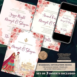 Punjabi wedding invitation Sikh wedding card, Sikh Wedding invitation & Punjabi Wedding card, Indian wedding invitation Sikh wedding invite