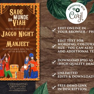 Digital Jaggo Night Invitation: Punjabi Wedding Invite (Digital Download) image 3