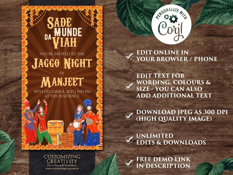 Digital Jaggo Night Invitation: Punjabi Wedding Invite (Digital Download) image 3