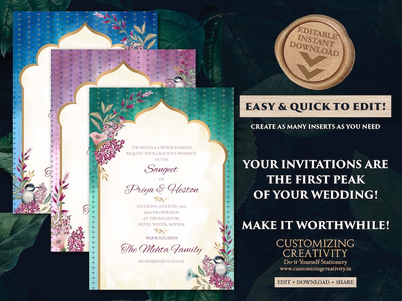 Jewel Tone Wedding Invitation Template Download for Boho