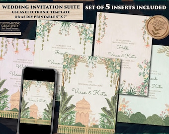Invitación digital de boda india: invitación hindú, diseño de loto (5x7, PDF)