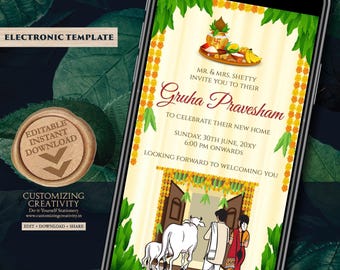 Indian Housewarming Invitation: Digital Gruhapravesam Invite (Digital Download)
