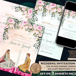 Nikkah Invitations Digital Muslim wedding cards, Muslim wedding Invitation & Nikah invitation, Muslim Shaadi cards as Digital Nikkah invites