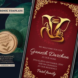 Ganpati pooja cards Ganesha invitations, Ganesh Darshan invites & Ganesh Chaturthi card, Ganesh invitations as Ganpati darshan invitations