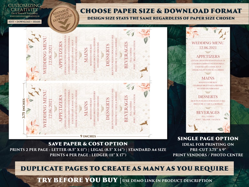 Indian Menu card template /& Dinner Menu Indian Wedding Wedding Table Menu Card as Fall Table Menu Rehearsal Dinner Menu Fall Wedding Lunch