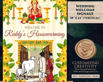 Indian Housewarming Welcome Sign: Gruhapravesham Poster (Digital Download)