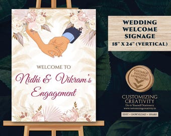 Roka Ceremony Welcome Sign: Floral Punjabi Engagement (Digital Template)