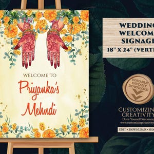 Mehndi-välkomstskylt: Indisk bröllopsdekoration (digital mall)