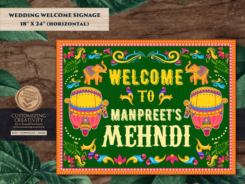 Mehndi Welcome Signs as Mehndi Signs, Jaggo Welcome signs & Mendhi signs, Punjabi Wedding Maiyan Signs as Mehendi decor sign Rickshaw Desi image 2