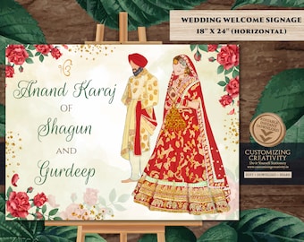 Sikh Welcome Wedding Sign Anand Karaj as Anand Karaj Welcome Sign, Sikh Wedding signs & Sikh Wedding Welcome Sign, Punjabi Welcome sign Sikh