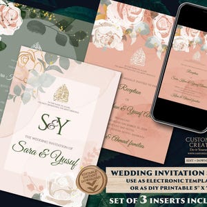 Floral Muslim Wedding Invitation: Digital Nikkah Card (3 Inserts)